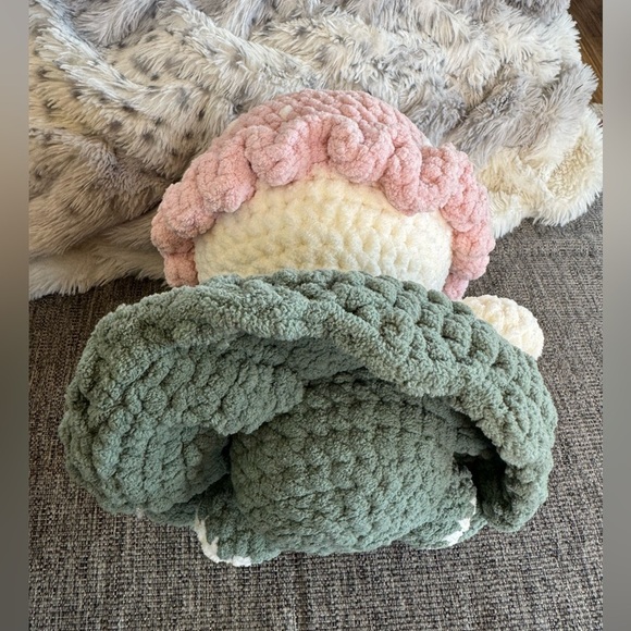 Crocheted Mushroom Toadstool Doll with olive green dress - Picture 2 of 2